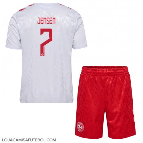 Camisa de Futebol Dinamarca Mathias Jensen #7 Equipamento Secundário Infantil Europeu 2024 Manga Curta (+ Calças curtas)